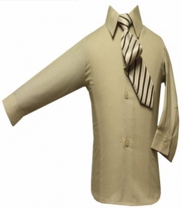 Boys Shirt w/ Tie and Hanky-(Beige/Beige)